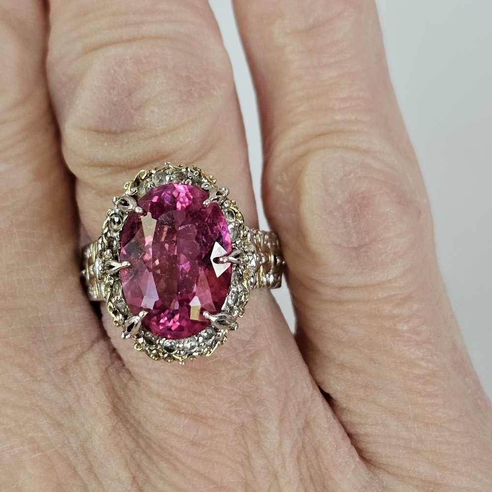 Natural Pink Topaz in Palladium Sterling Silver & Vermeil Ring Sz 6! - Picture 8 of 11